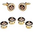 Cuff-Daddy Masonic Cufflinks and Studs - Mens Freemason Formal Set Cufflinks and Studs - Crystal Gold Tone Masonic Tuxedo Formal Set with Travel Presentation Box - 5/8" Cufflinks, 1/2" Studs Shirt