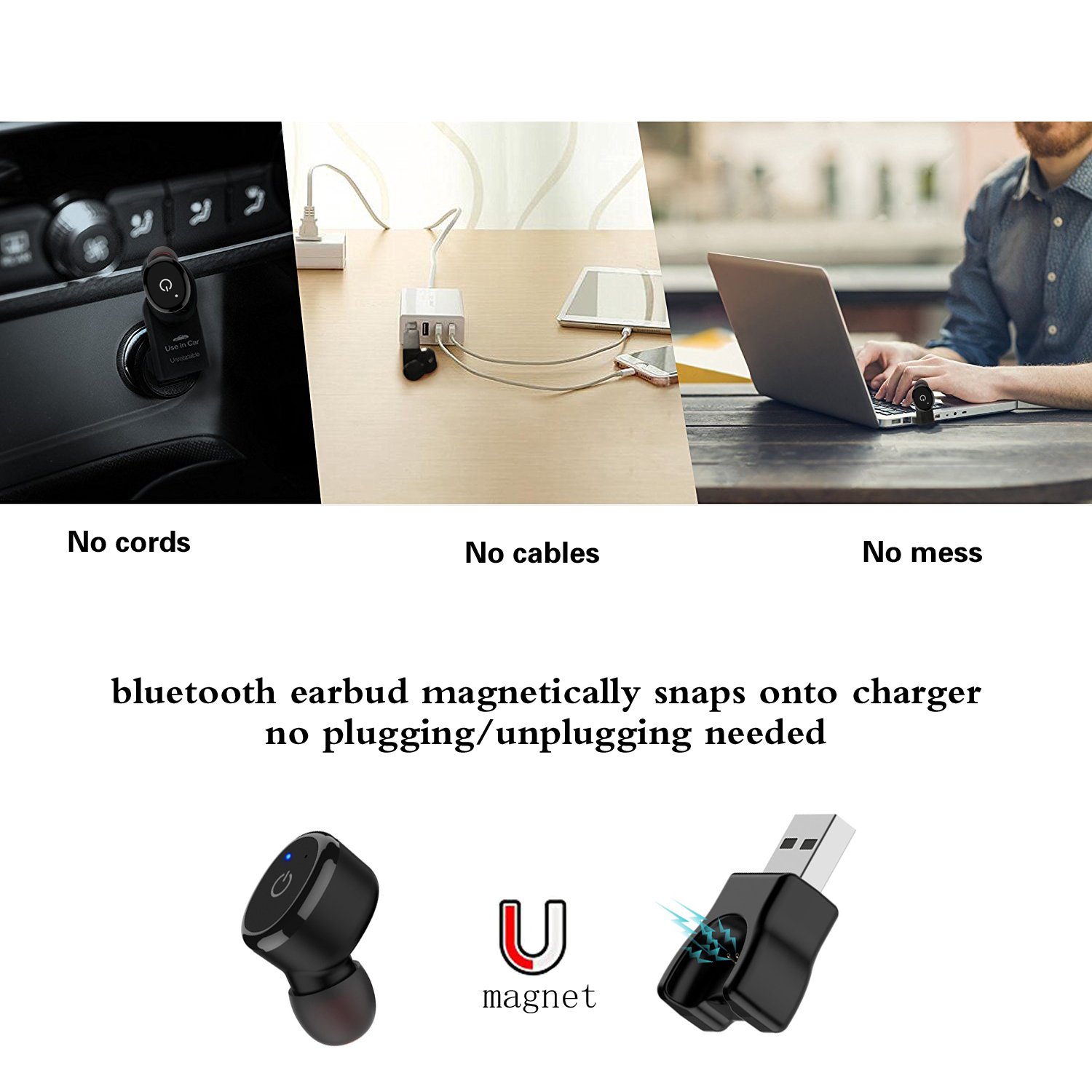 Wireless Single Bluetooth Earbud, W-LANDAY Bluetooth Earphone Microphone Noise Cancelling Car Headphone and Waterproof for Sport with 6 Hour Playtime for iPhone Samsung Android