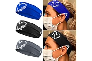 CODACE 3 Packs Nurse Headbands with Buttons, Face Cover Holder, Reduce Ear Pain, Elastic Hair Bands for Women Nursing Healthcare Worker(Blue, Black, Grey)