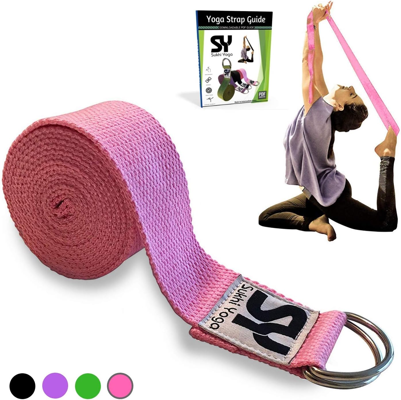 Sukhi Yoga Super Soft Yoga Strap D-Ring, Perfect Stretching, Holding Poses, Improving Flexibility Physical Therapy