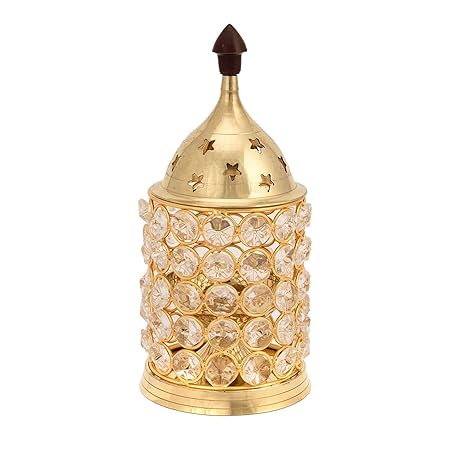 Mini JIni Crystal akhand Diya Decorative Brass Oil lamp Tea Light Holder Shape Lantern for Pooja Collectible in India