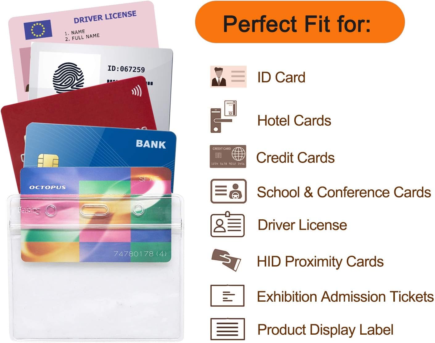 100 Pcs Clear Plastic Horizontal Name Tag Badge ID Card Holders : Office Products