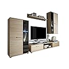 Wohnwand Salsa, Design Mediawand, Modernes Wohnzimmer set, Anbauwand, Hängeschrank, Vitrine, TV Lowboard, (ohne Beleuchtung, Sonoma Eiche)
