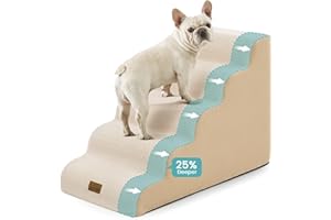 COZY KISS Extra Wide Dog Stairs 19.7" Width, Pet Step for Small Medium/Large Dog, Puppy or Cat, Pet Ramp for High Bed or Car, High Density Foam Ladder, Stable, 5 Step, 19.7x33x22.4 in, Beige