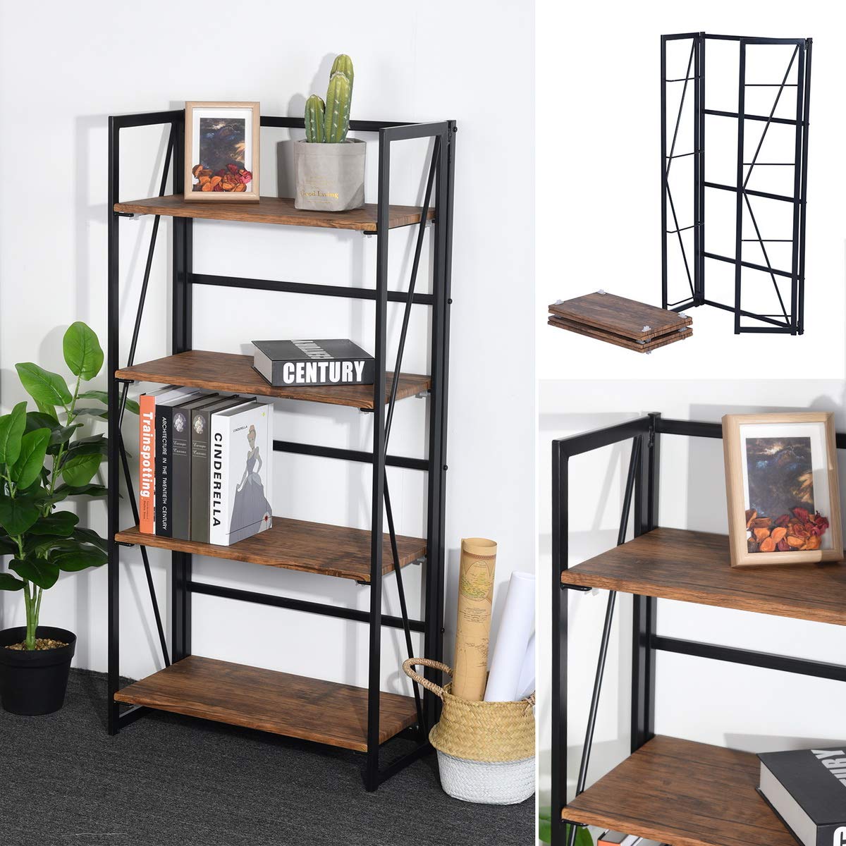 Buy Framodo 4Tier Folding Bookcase Shelf Organizer, NoAssembly Sturdy