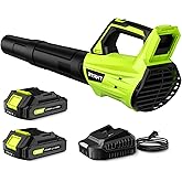 Leaf Blower Cordless, Leaf Blower with Battery and Charger - 2 Speed Modes, 2 Batteries, 20V Powerful Lightweight Electric Bl