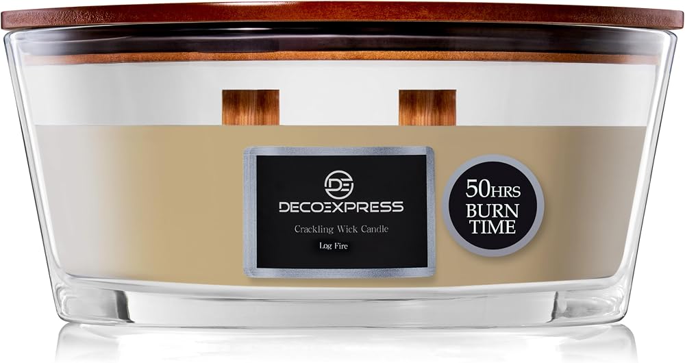 DECO EXPRESS Double Wick Crackle Candle, 50H Burn Time, Cozy Home Decor