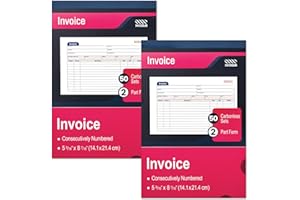 XKDOUS 2 Pack Invoice Book, 2-Part Carbonless, 5-9/16" x 8-7/16" Invoice Receipt Book for Small Business, 50 Sets per Book