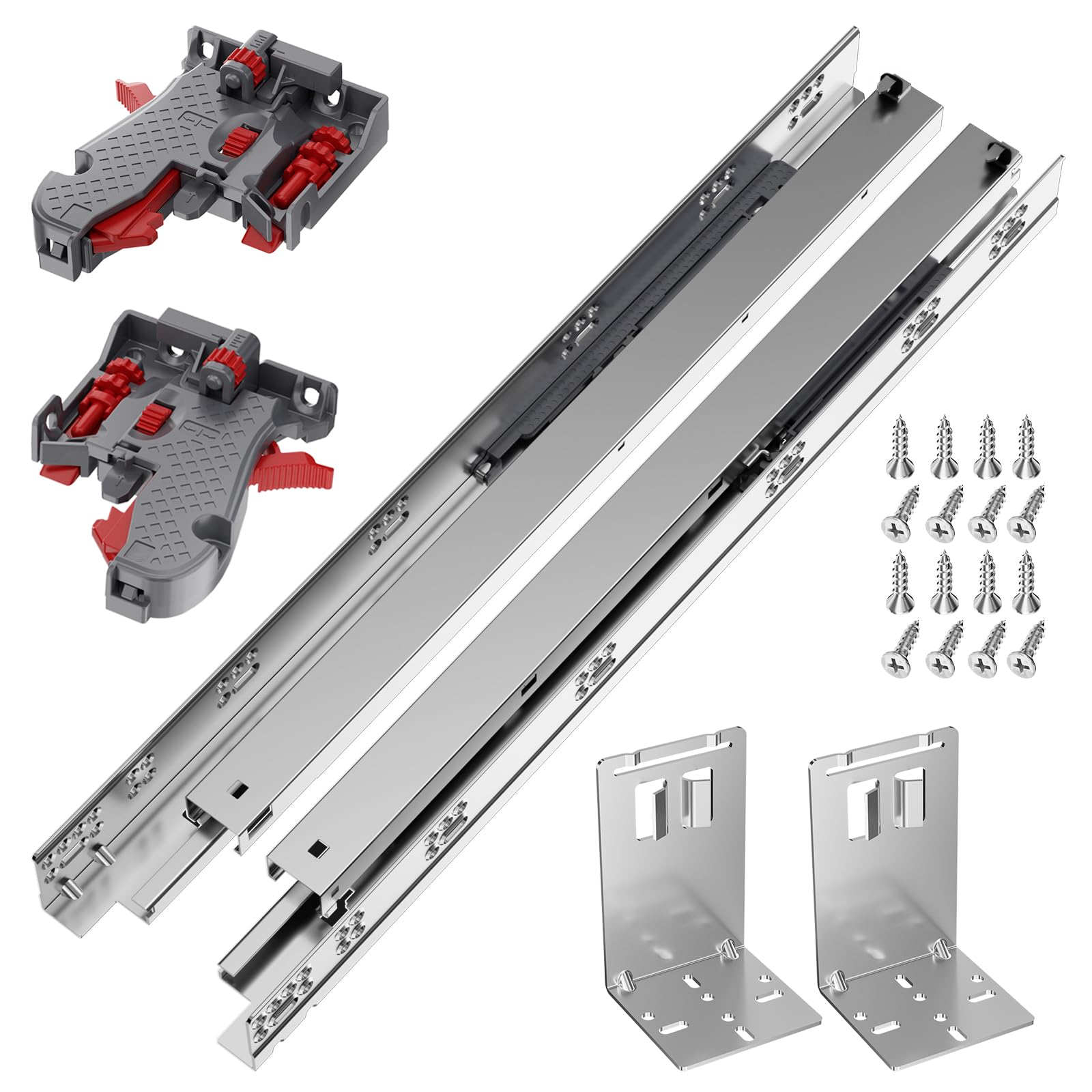 Photo 1 of 21 Inch 1 Pair Undermount Soft Close Drawer Slides with Rear Mounting Brackets, 3 Full Extension, 3D Adjustable Locking Device, 100LB Load Capacity