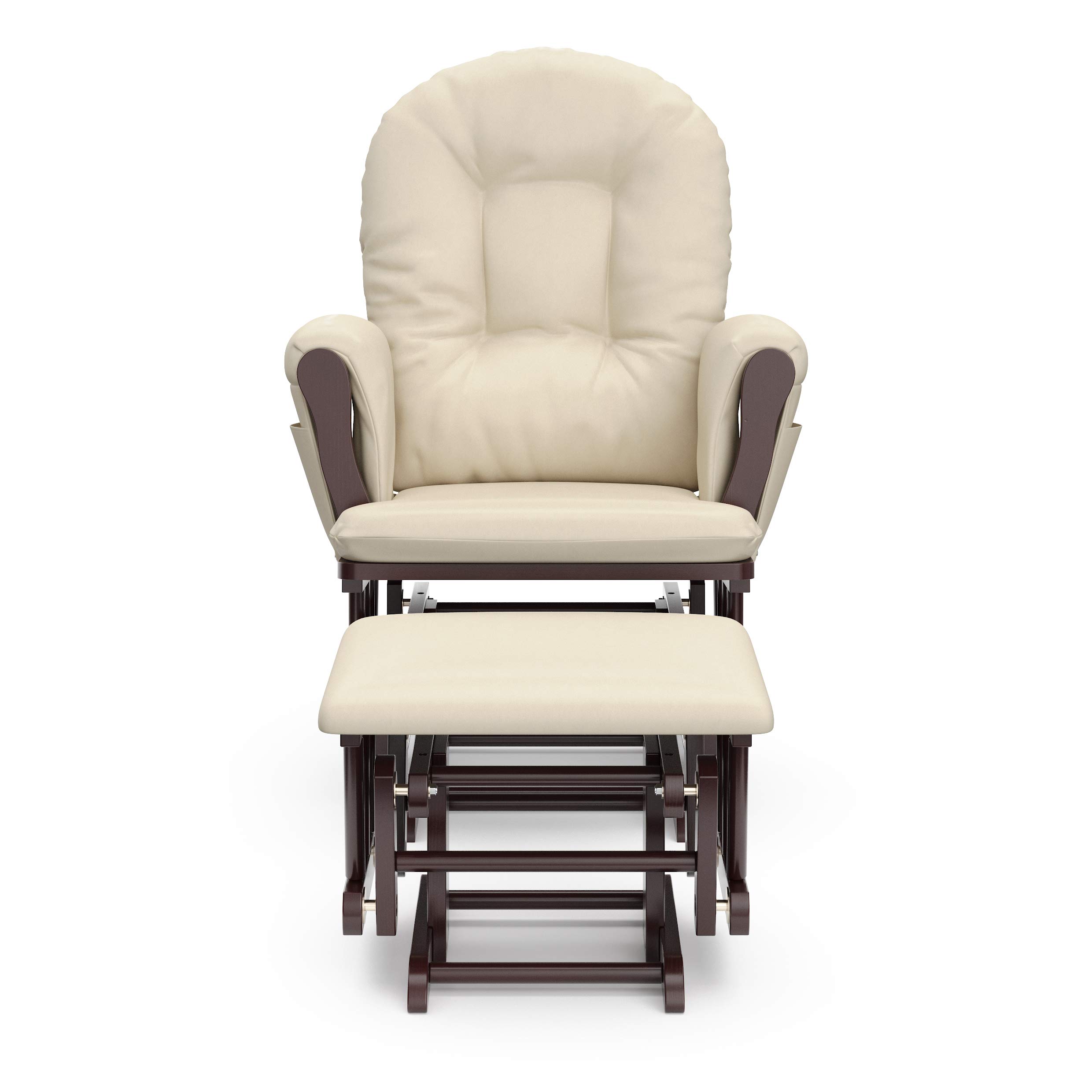 Storkcraft Premium Hoop Glider & Ottoman (Espresso with Beige) — GREENGUARD Gold Certified, Solid Wood Craftsmanship, Convenient Storage Pockets, Smooth-Gliding Chair for Nursery, Multi-Award-Winning