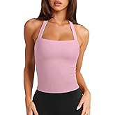 LASLULU Womens Sexy Halter Sports Bra Workout Tops Wirefree Sleeveless Gym Yoga Tank Tops Y2k Casual Crop