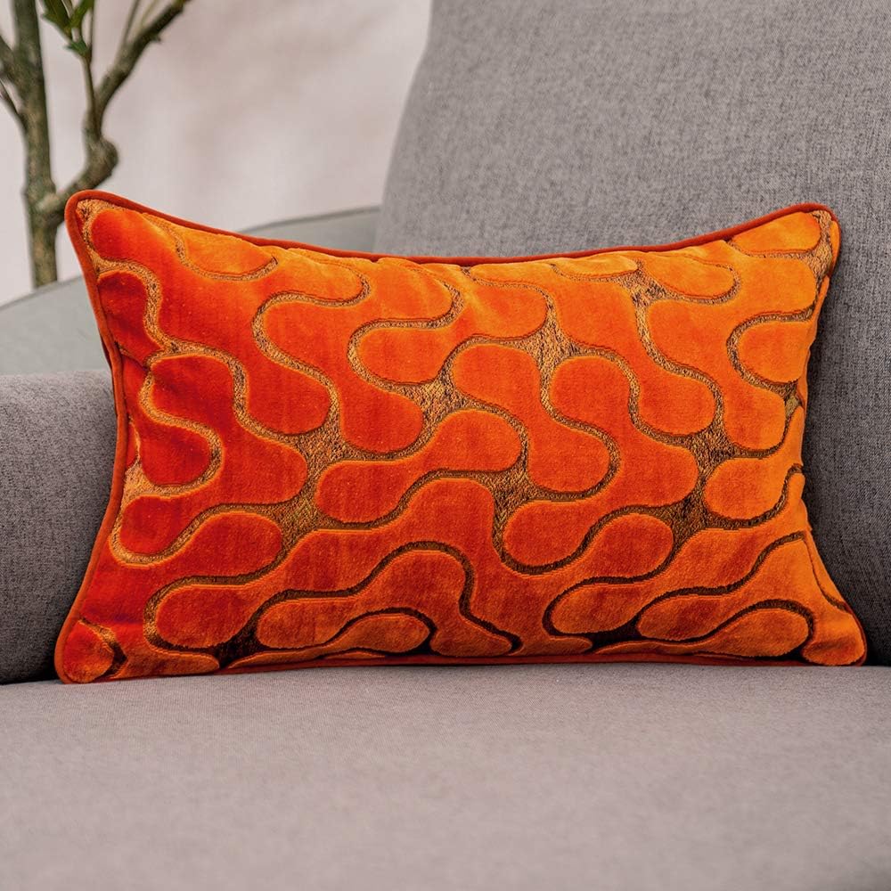 Yangest Burnt Orange Velvet Wave Lumbar Throw