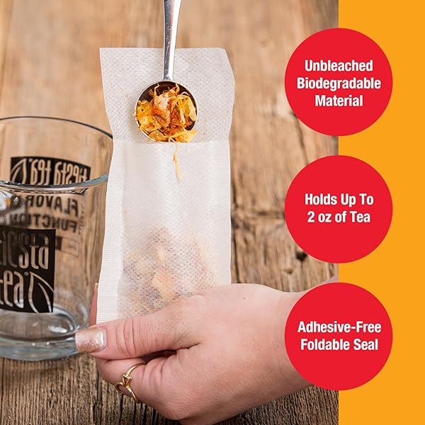 TIESTA TEA LOOSE LEAF FILTERS FOR BREWING, DISPOSABLE INFUSER FOR HOT & ICED DRINKS, EASY-FILL STEEPER, UNBLEACHED PAPER, SINGLE-CUP INFUSER FOR LOOSE LEAVES, 100 EMPTY BAGS