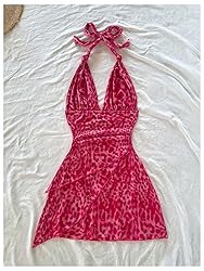 BEAUDRM Women's Floral Print Sleeveless Halter Deep