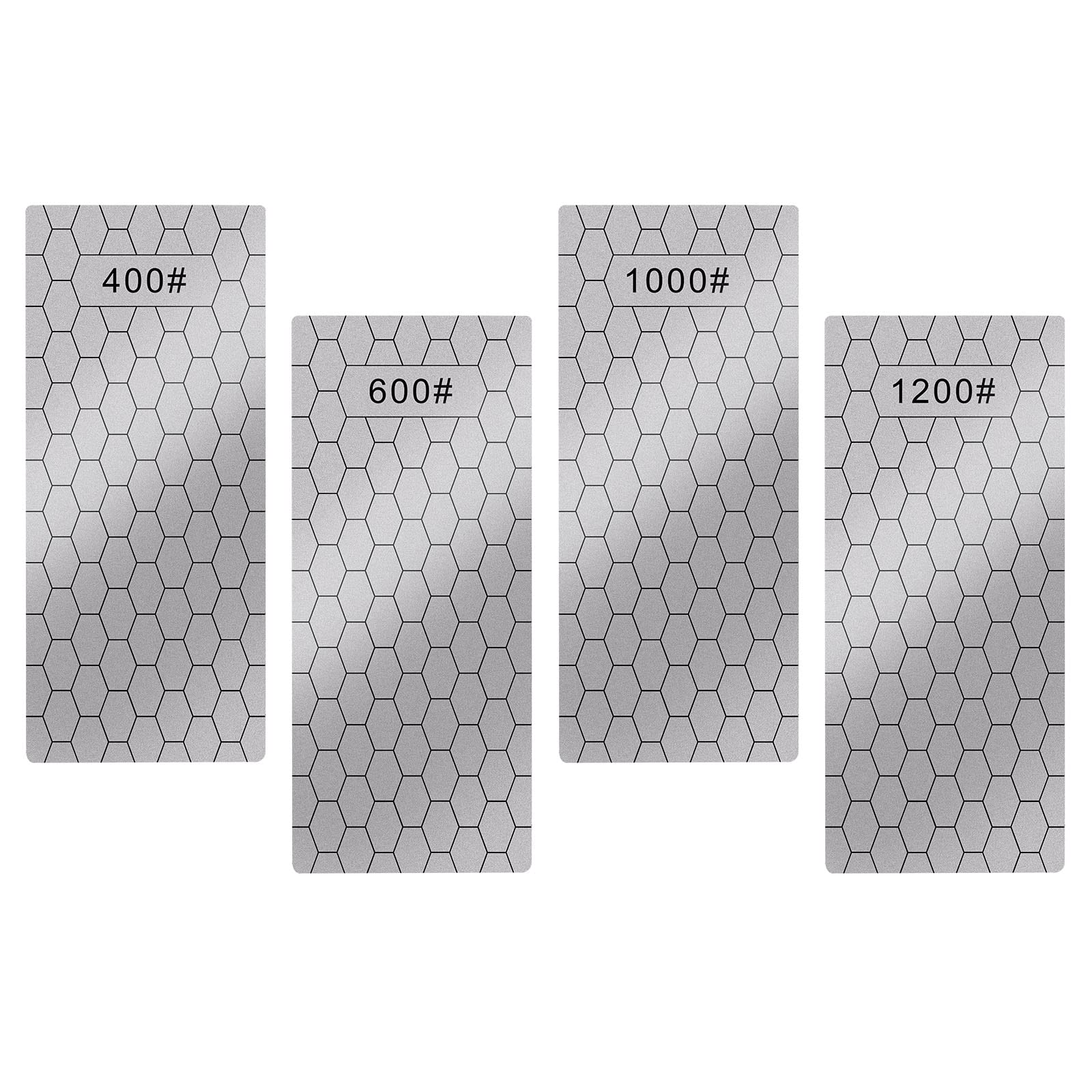 KINBOM 4 Pcs Diamond Sharpening Stones, 400/600/1000/1200 Grit Diamond Plate Honing Stone Honeycomb Whetstone Sharpening for Kitchen Blunt Knife Sharpening Stone Tool (Silver)