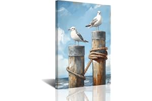 CXHOSTENT Coastal Seagull Wall Art Nautical Bathroom Decor Seaside Seagulls Picture Prints Beach Bird Picture Blue Ocean Wall