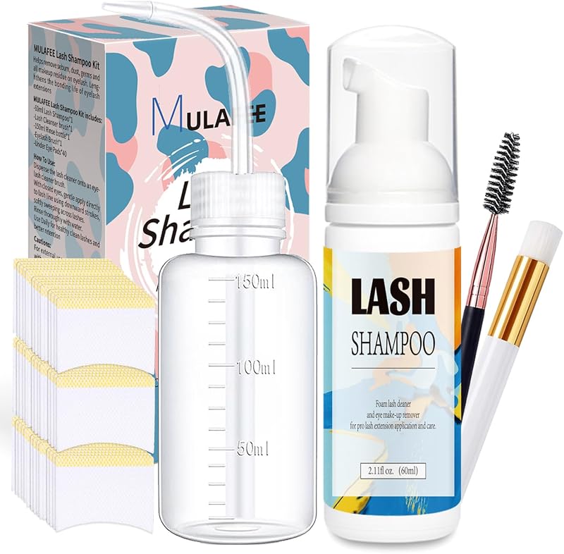 MULAFEE Eyelash Extension Cleanser 60ml Kit with Brush Rinse Bottle