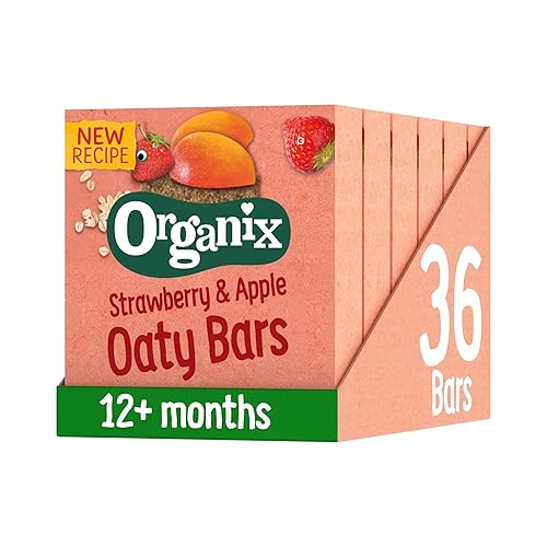 Organix Strawberry and Apple Organic Soft Oaty Snack Bars Multipack, Toddler Snack, No Added Sugar, 6 x 23 g Bars Per Box (6 Boxes Total)