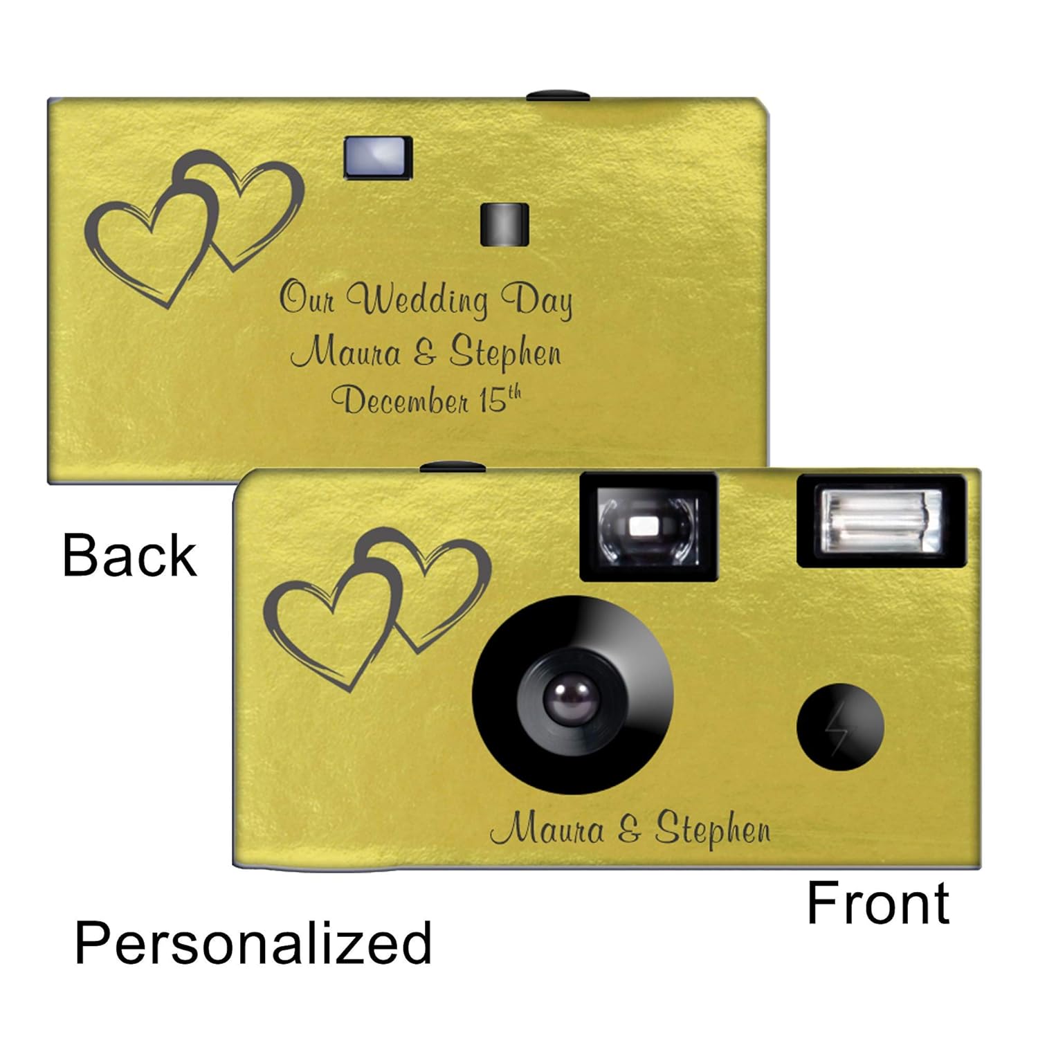 Wedding使い捨てカメラ 1カメラ 結婚からカメラ 記念カメラ Customcameracollection B06y5kmyd4 Wm C 1 ゴールド箔coupled Hearts レンズ付きフィルム 数量限定価格