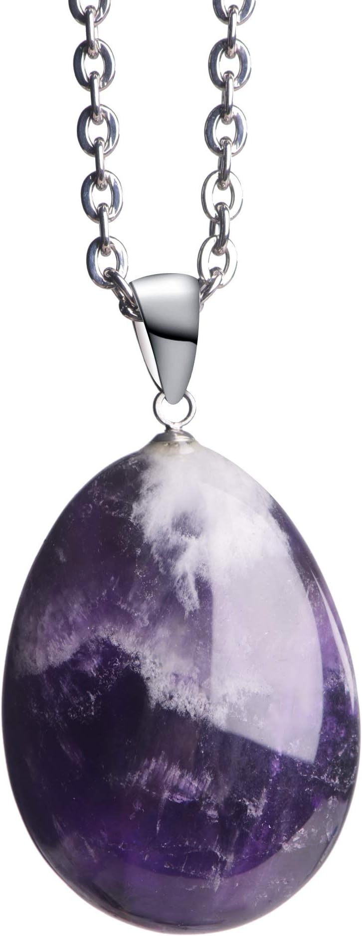 iSTONE Natural Gemstone Amethyst Lucky Stone Pendant Necklace for Men & Women Steel stainess Chain 20 Inch
