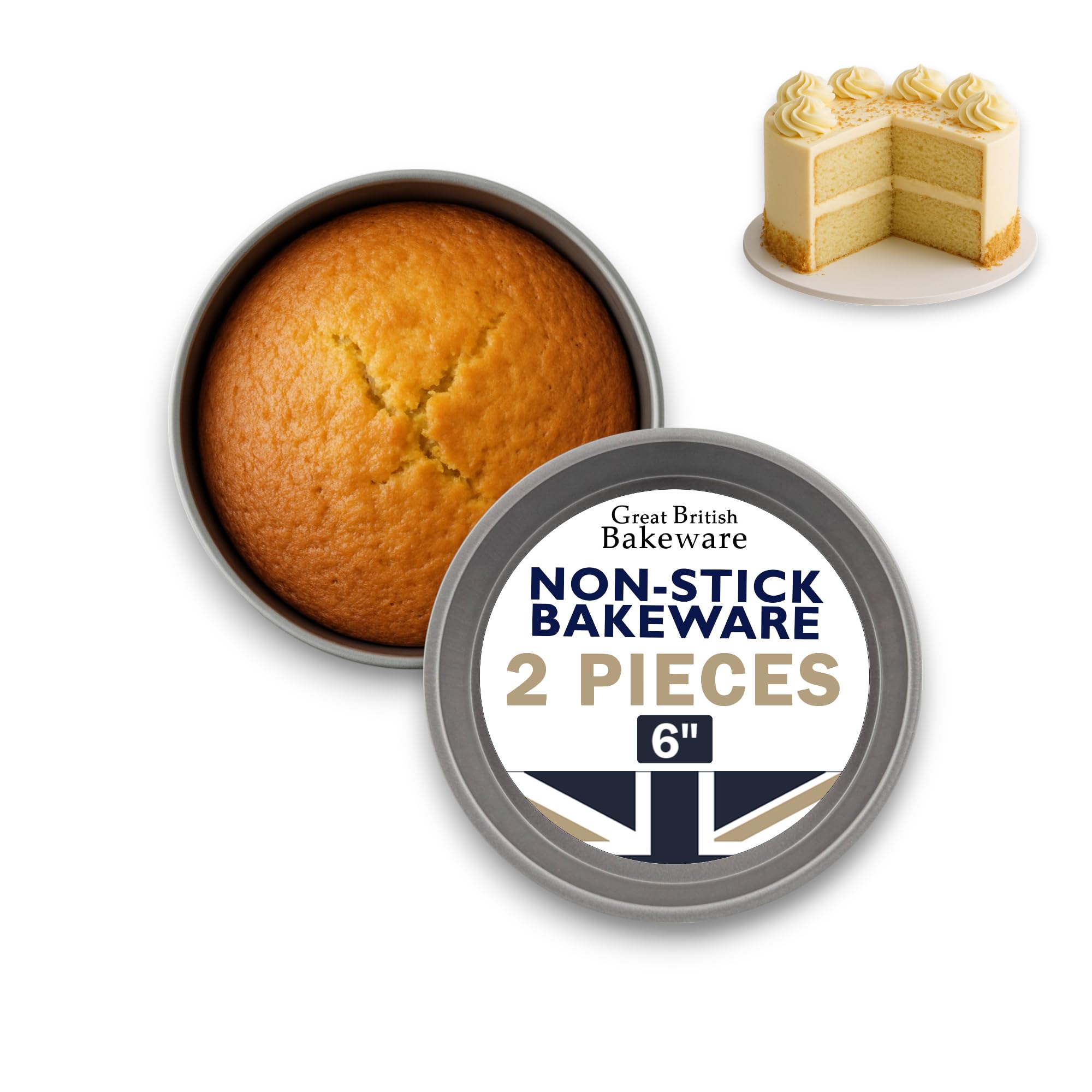 Samuel Groves Great British Bakeware 2 Pack 6" Victoria Sandwich Cake Tin Superior Double Coated Non-Stick 38mm Depth Straight Sided, Baking, Fixed Base, PFOA & BPA Free Cookware, Made in England