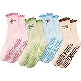 Jspupifip 4 Pairs Women Non-Slip Yoga Socks Cute Ruffle Grippy Socks for Pilates Barre Ballet Fitness Workout