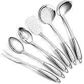 Berglander Stainless Steel Kitchen Utensils Set 6 Pcs, Cooking Utensil Sets, Kitchen Gadgets Essentials Include Metal Spatula Set, Skimmer, Ladle, Serving Spoon, Slotted Spoon, Carving Fork