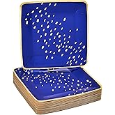 Silver Spoons Deco Collection Blue with Gold Square Disposable Paper Side Plates - 7" (Pack of 18) - Perfect for Weddings, Parties & Special Occasion