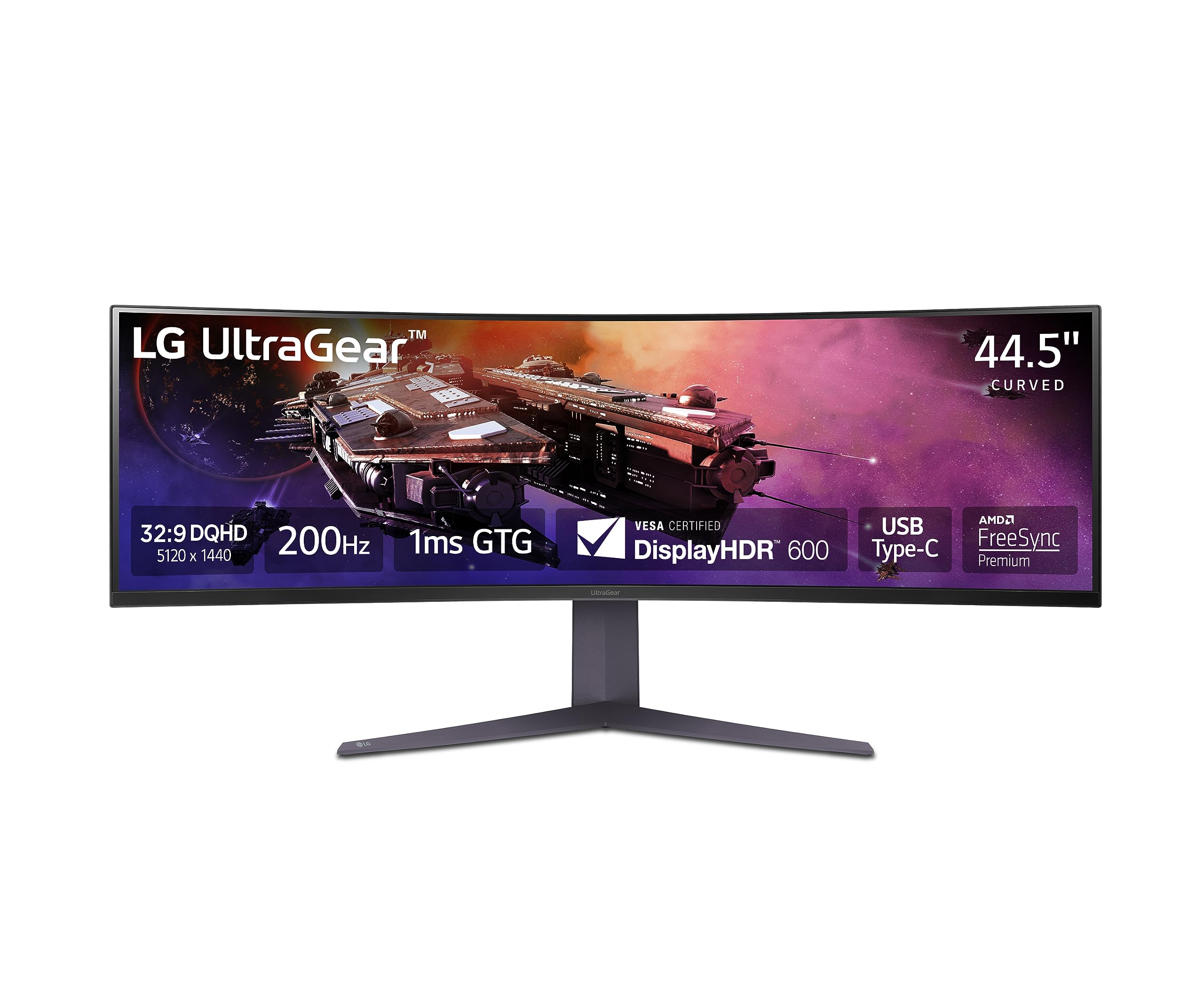 Photo 1 of LG 45GR75DC-B Ultragear Curved Gaming Monitor 45-Inch 32:9 Dual QHD 1ms 200Hz VESA DisplayHDR 600 with DCI-P3 95% AMD FreeSync Premium Pro Enhanced Gaming GUI DTS HP:X 3-Way Adjustable Stand - Black