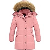 wantdo Girl's Winter Coat Long Puffer Jacket Fleece Parka with Hood Waterproof