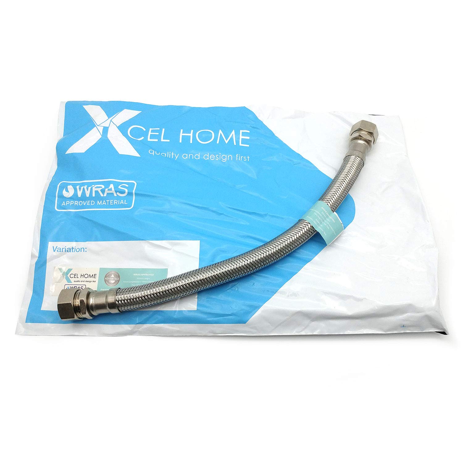 Xcel Home 1x WRAS Approved (300mm) 15mm x 15mm Compression Flexible Pipe Connectors | Stainless Steel Braided | Kitchen Sink Bathroom | Durable & Long Lasting | Rust Lead & Corrosion Free