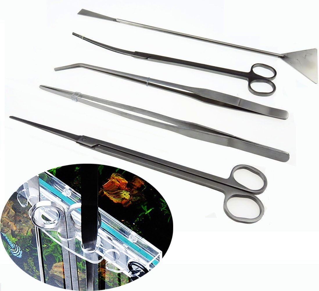 CocoGo 6 in 1 Stainless Steel Aquarium Tank Aquatic Plant Tweezers Scissor spatula Tool Set with a Acrylic Tool Shelf Aquariums & Fish Starter Kits