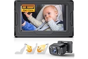FEISIKE Baby Car Camera, 4.3'' Back Seat Baby Car Camera Mirror for Crystal Infrared Night Vision, 360° Rotation & 149° Wide View, 3 Mins Easy Installation