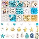 PandaHall 357pcs Starfish Shell Beads Ocean Jewelry Making Kit - 20g Synthetic Turquoise Seashells, Turtle & Mermaid Charms, Cowrie Shell Beads for Summer Beach Necklace, Bracelet & Anklet