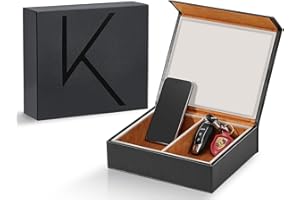 KENARK KK7 PLUS-BK Faraday Key Fob Protector Box with 2 Slots, RFID Signal Blocking Shielding Box for Car Keys, Anti-Theft Vintage Faraday Cage with High-Grade Protein Leather, Black - Size: XL