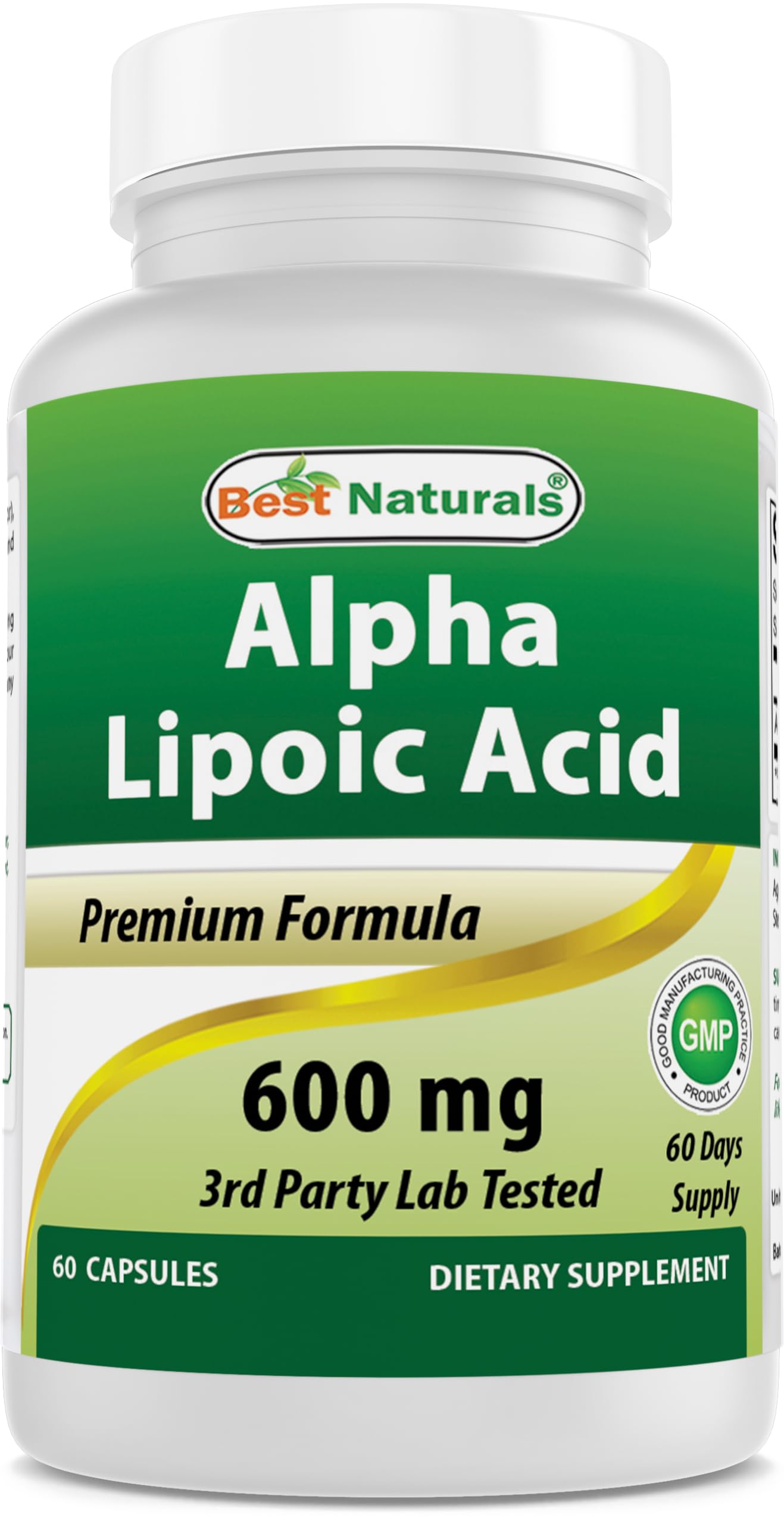 Best Naturals Alpha Lipoic Acid 600 mg 60 Capsules - ALA Powerful Antioxidant (60 Count (Pack of 1))
