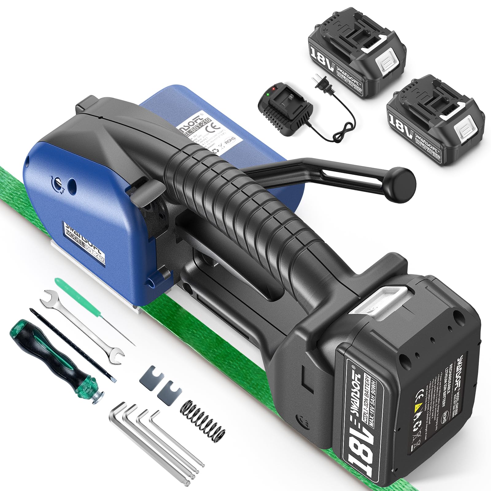 Photo 1 of **FOR PARTS ONLY**SWANSOFT Electric Strapping Machine for Width 0.51" - 0.63" PP PET Straps, 2 x 5000mAh Battery Automatic Strapping Tool, Handheld Semi-Automatic Banding Tools for Packaging Box Pallet