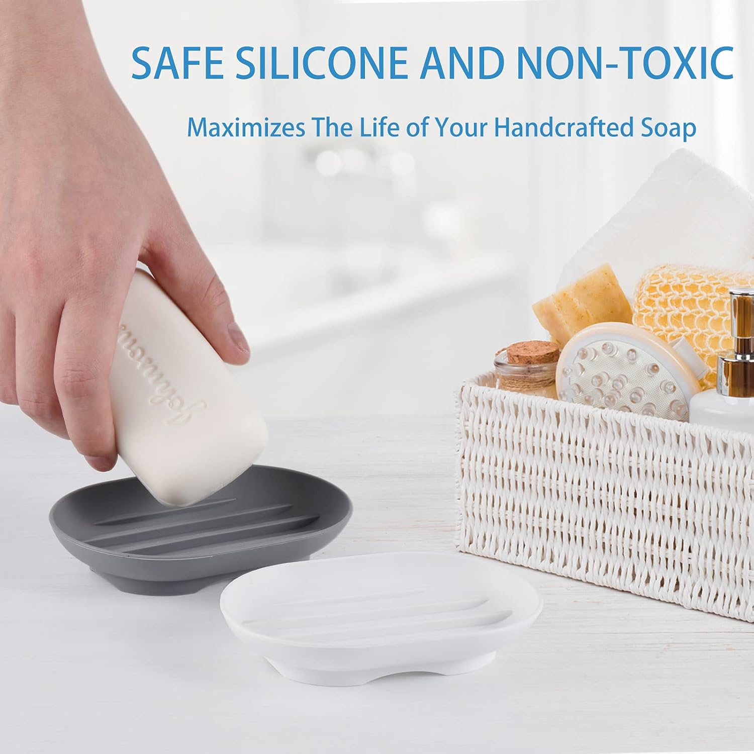 Bathroom Soap Dishes Dish Holder Stand Saver Tray Case for Shower-Silicone Rubber Drainer Dishes for Bar Soap Sponge Scrubber Bathroom Kitchen Sink-Dishwasher Safe-Drains Water,Extends Soap Life,Gray: Home & Kitchen