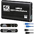 4K Audio Video Capture Card, USB 3.0 HDMI Video Capture Device, Full HD 1080P, 3.5mm Audio Input, HDCP 2.2, for Game Recording Live Streaming Broadcasting