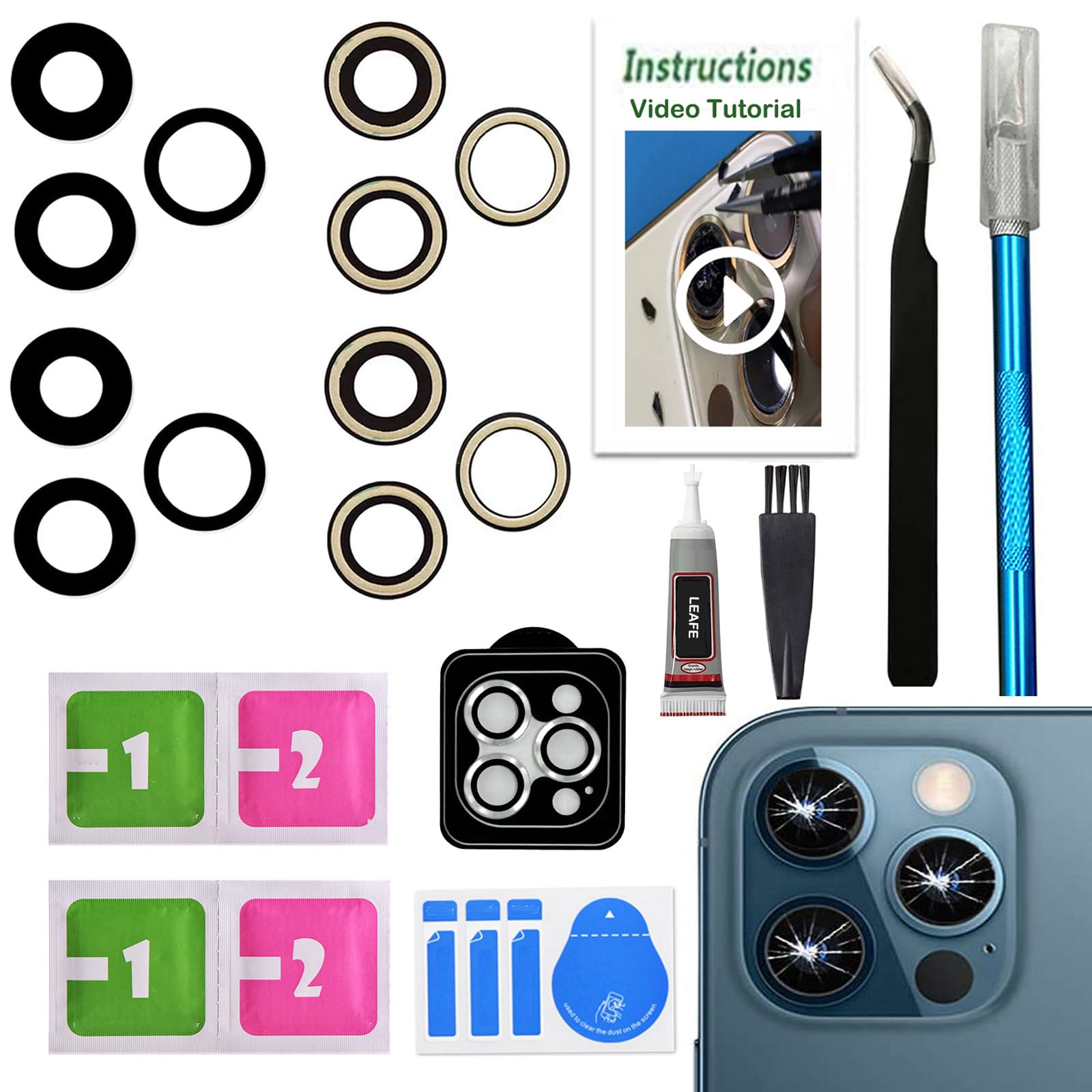 Photo 1 of LEAFE for iPhone 12 Pro Max Camera Lens Replacement,2 Sets OEM Original Rear Camera Glass Lens Replacement for iPhone 12 Pro Max 6.7 Inch with Repair Tools