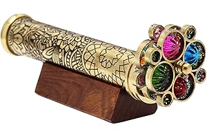 ROORKEE INSTRUMENTS (INDIA) A NAUTICAL REPRODUCTION HOUSE Handcrafted Etched Floral Pattern Lacquered Brass Kaleidoscope Includes Two Separate Turning Wheels-A Unique Gift to My Son, Grandson, Daughter. (6.5"x1")
