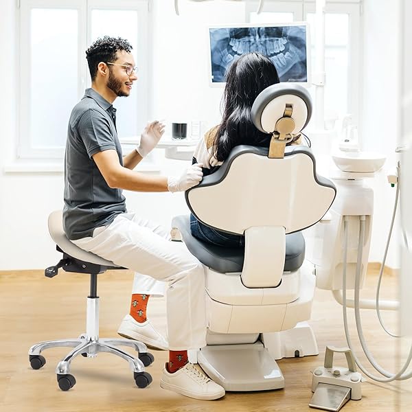 EOGNYZIE ERGONOMIC SADDLE STOOL – ADJUSTABLE HEIGHT & TILT SADDLE STOOL CHAIR FOR SALON, SPA, LASH TECH, TATTOO ARTIST & DRAFTING, BEIGE