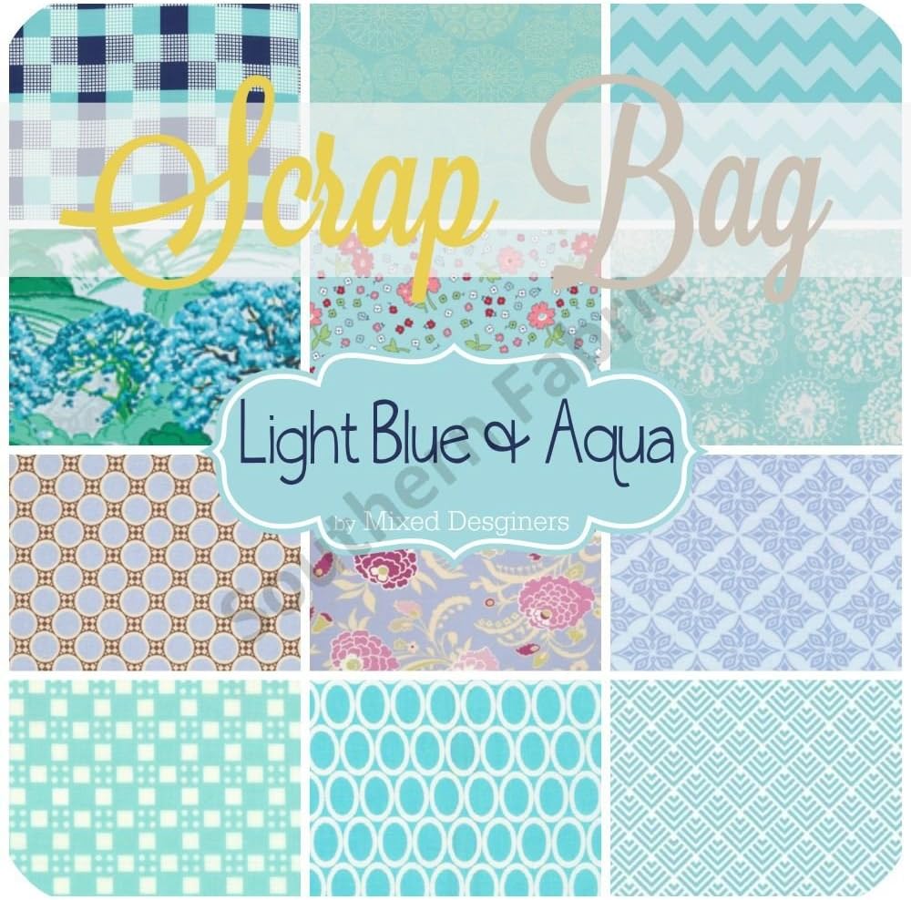 Southern Fabric Light Blue Aqua Scrap Bag (Approx 2 Yards) by Mixed Designers DIY Quilt Fabric