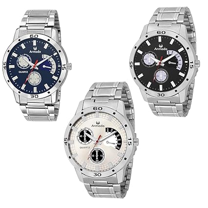 Chronograph Pattern Triple Analogue Black, Blue and Silver Mens Watches