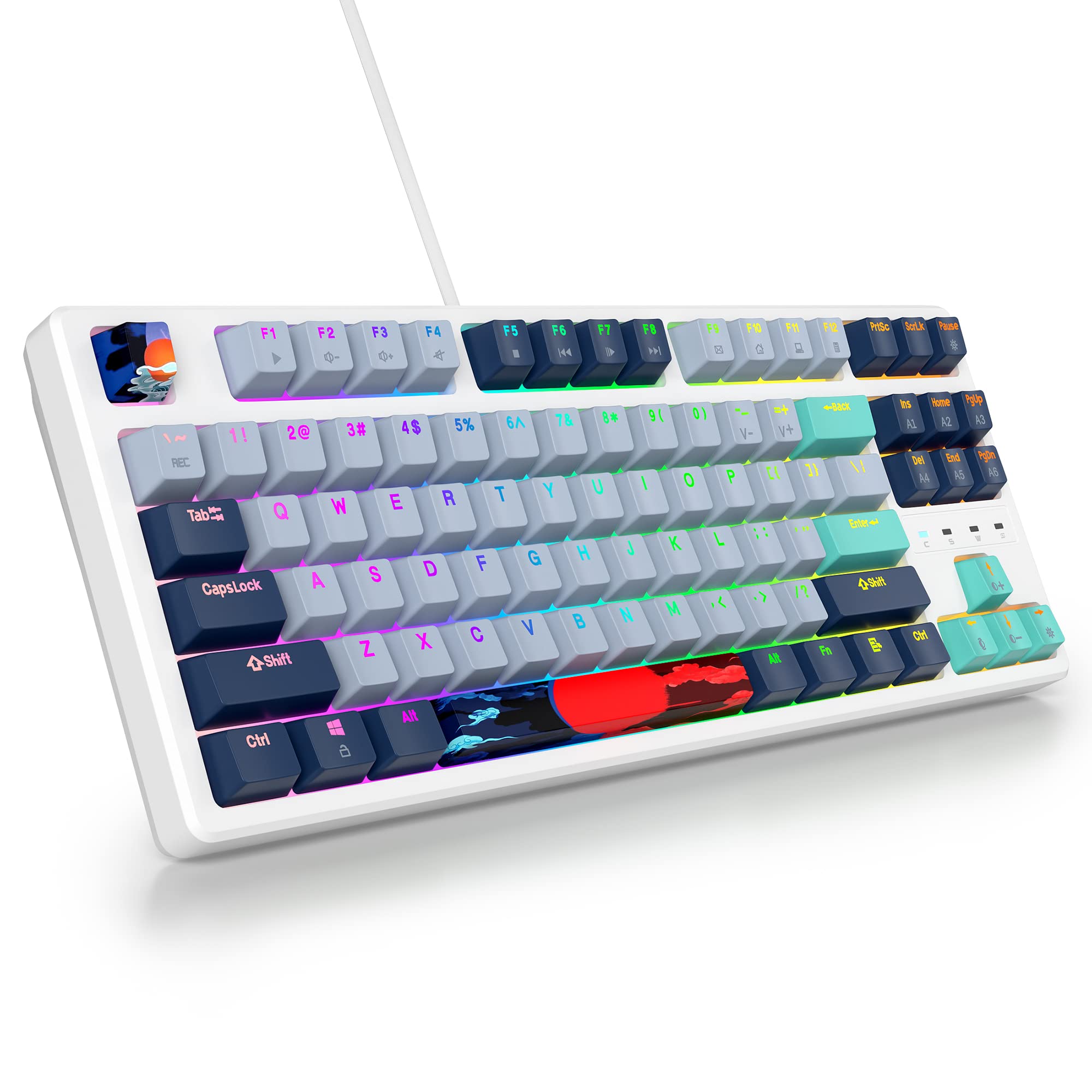 iTastatur 75 Percent Mechanical Gaming Keyboard, 87 Keys RGB Backlit Wired Keyboard TKL Compact Keyboard with Linear Red Switches for Laptop PC PS4 PS5 Xbox Gamer(87 Hammerhead Shark)