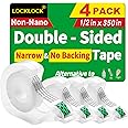 LOCKLOCK Double Sided Tape Light Duty, 4 Pack, 1/2 x 350 inches, Narrow Double Stick Tape with Dispenser for Crafts, Arts Projects, Gift Wrapping, Office and School Supplies, Clear.