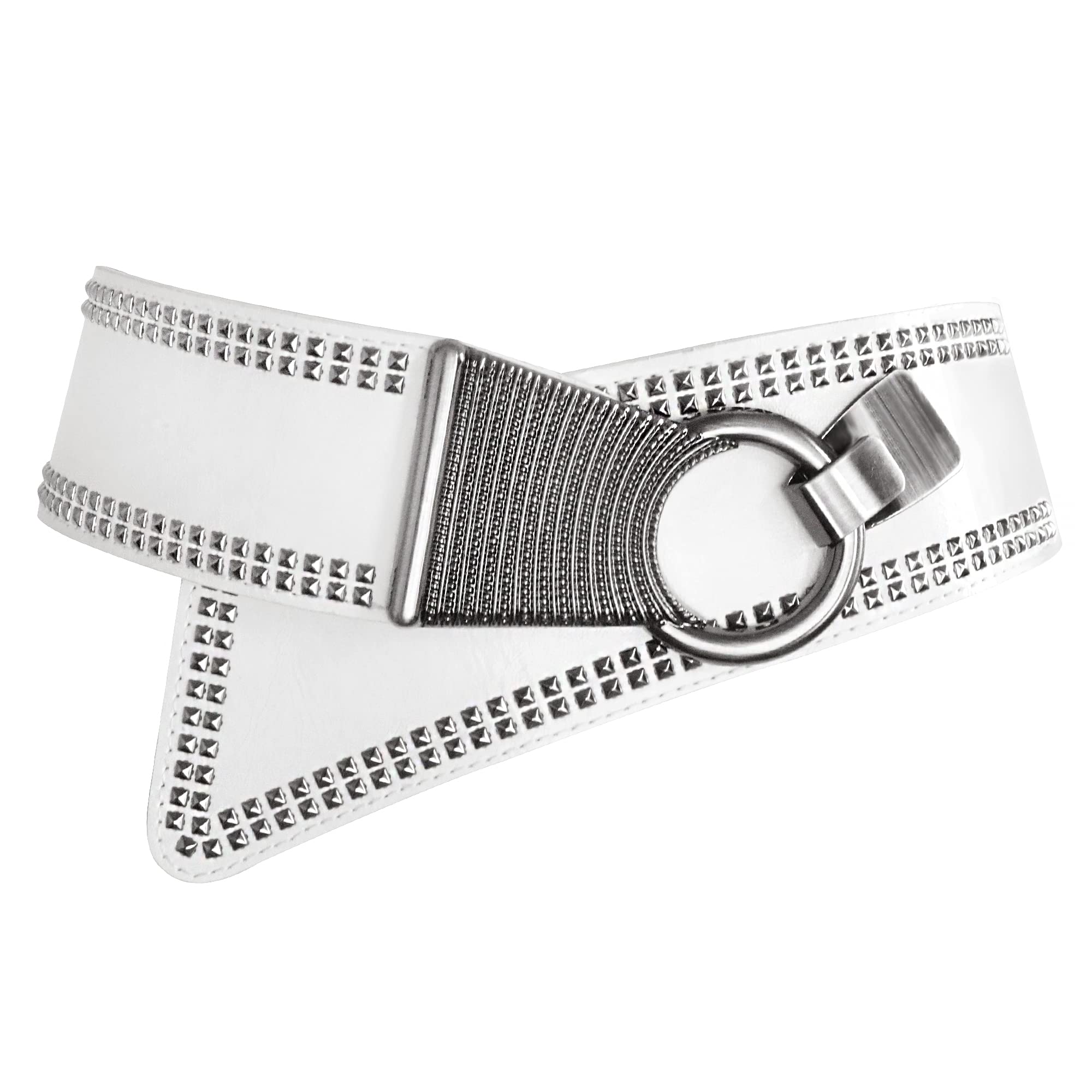 Photo 1 of macoking Womens Studded Belt Elastic Wide Punk Chunky Waistband for 80s Retro Dresses, White, M