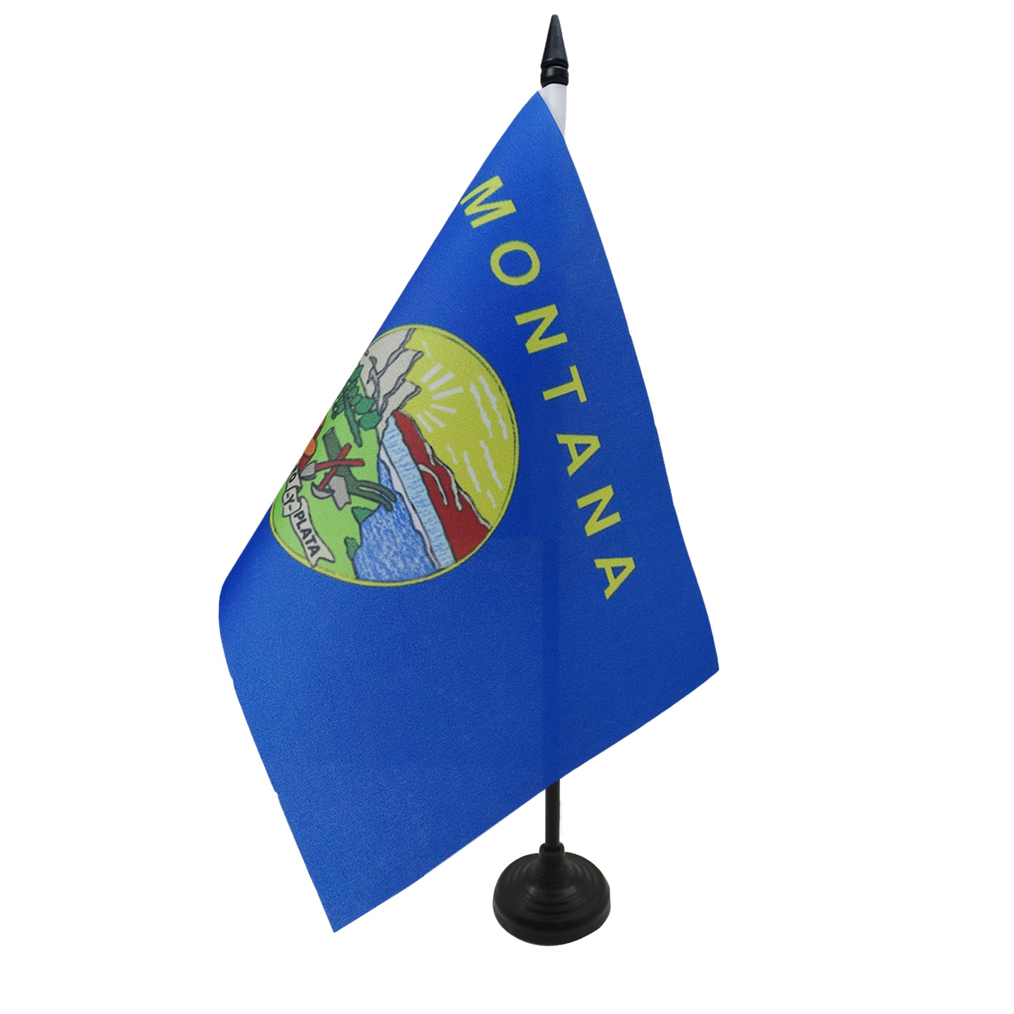 AZ FLAG Montana Table Flag 5'' x 8'' - US state of Montana Office Decoration 100% Polyester 21 x 14 cm - Mini Desk Flag with Pole and Black Plastic Base