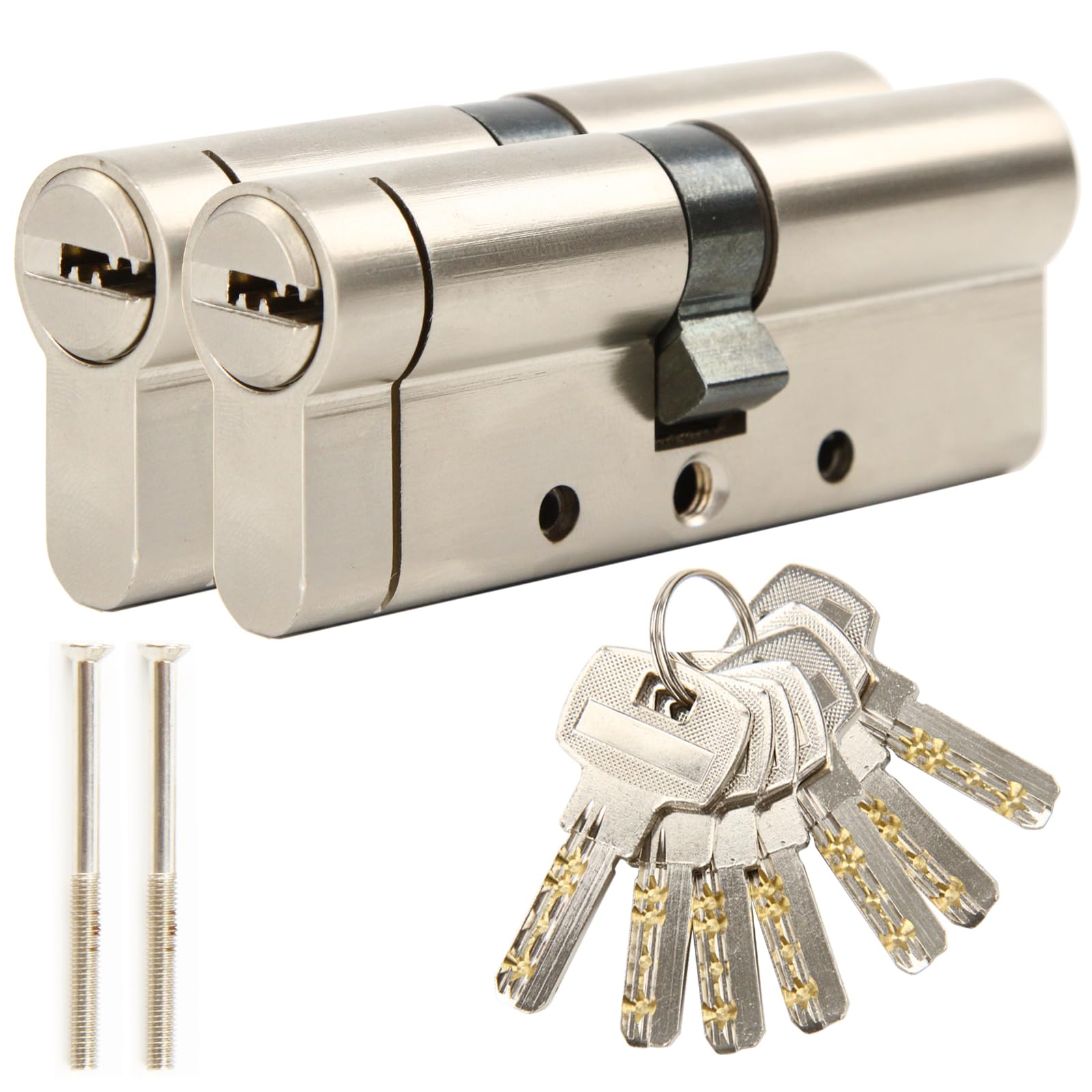 SEPOX 70mm(35/35) 2 Pack Anti-Snap Euro Door Lock Cylinder, High Security 6 Pin,Keyed Alike, Brass Body Stainless Steel Bar Enforced Anti-Drill Anti-Pick,Anti-Bump Door Barrel with 7 Same Keys