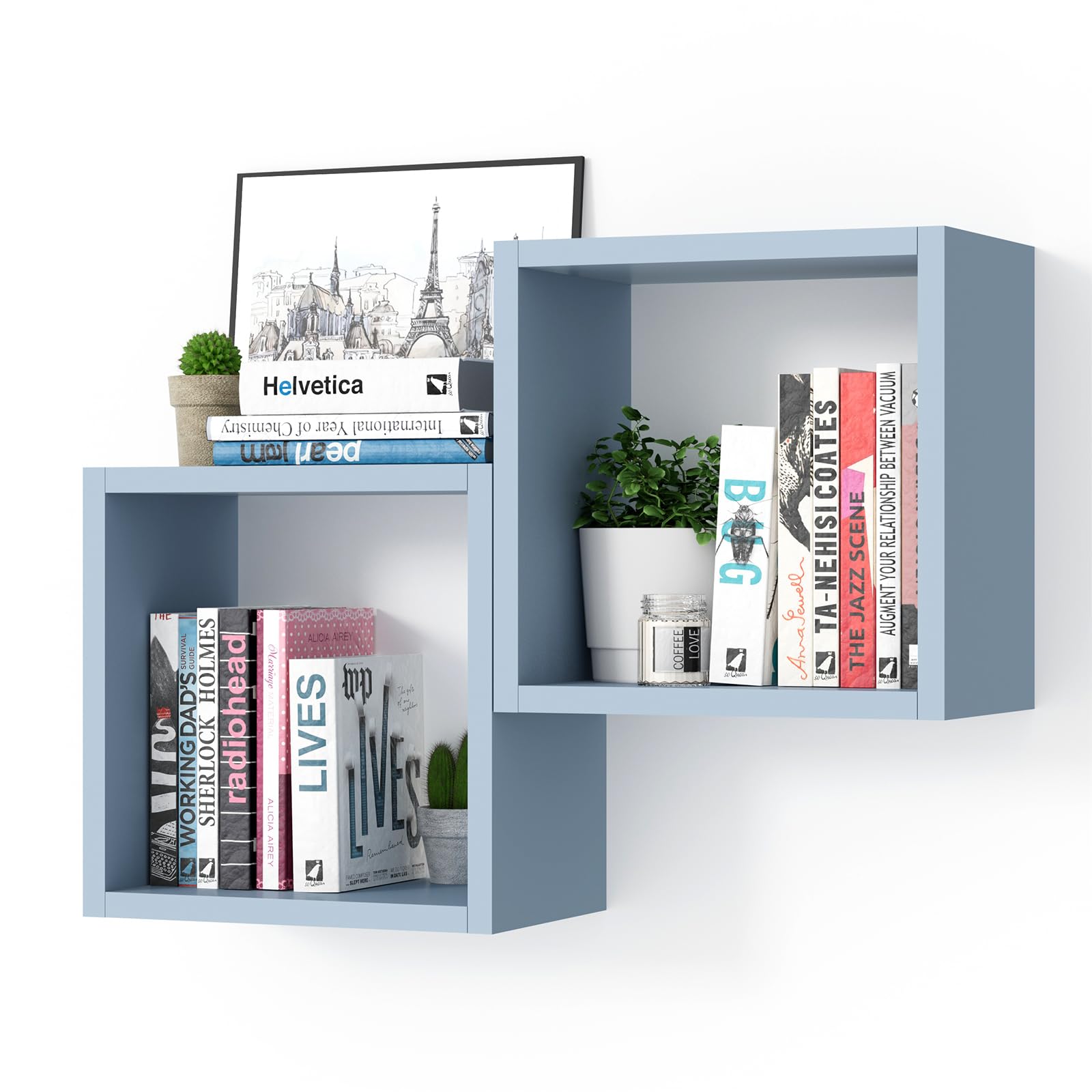 Photo 1 of Kaboon Cube Floating Shelves Set2, Display Shelves Wall Mount 7.75" D x 12.5" W x 12.5" H, (Greylish Blue, Square 2 Cubes)